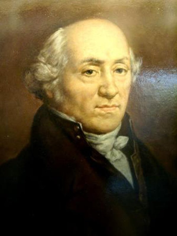 Painted portrait of an elderly Abraham-Louis Breguet in a dark coat and white cravat